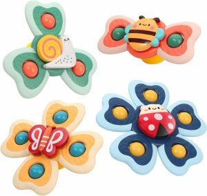 Piões |   Brinquedos de Peão com Ventosas para Bebês – Brinquedos Giratórios com Ventosas para Bebês – Brinquedos de Ventosa para Bebê – Bandeja da Cadeira Alta – Mesa de Banho – Viagem de Avião – Brinquedos Sensoriais & Melhor Presente para Crianças de 1 a 3 Anos (4 Peças) Piões Piões