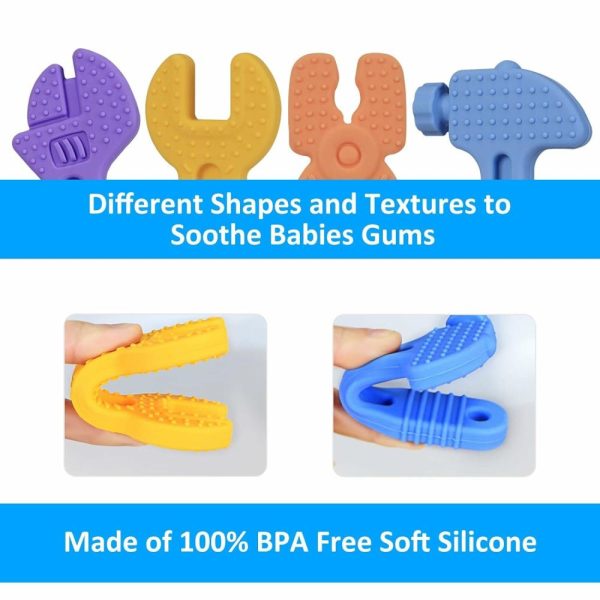 Chupetas |   Brinquedos de Dentição Haili Baby para Bebês de 0-6 Meses e 6-12 Meses – Brinquedos de Silicone Livre de BPA para Molar Bebê – Chupetas em Forma de Martelo, Chave Inglesa e Alicate – Brinquedos para Meninos em Azul Chupetas Azul