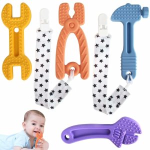 Chupetas |   Conjunto de 4 Brinquedos de Silicone Macio para Dentição de Bebês – Martelo, Chave de Fenda, Chave Inglesa e Alicate – Formas de Ferramentas para Alívio e Conforto das Gengivas dos Bebês (Conjunto de Martelo) Chupetas Chupetas