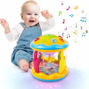 Brinquedos Musicais |   Brinquedos para Bebês de 6 a 12 Meses – Projetor Oceânico Musical Iluminado para Aprendizado de Engatinhar de 12 a 18 Meses – Presentes para Bebês Meninos e Meninas de 1 a 3 Anos Brinquedos Musicais Amarelo e Bule