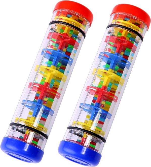 Chocalhos e Anéis de Pelúcia |   2 Pacote de Instrumento Musical Rainmaker Rain Stick para Bebês, Crianças e Meninos – Tubo de Chocalho de 8 Polegadas, Brinquedo Shaker Rainstick Chocalhos e Anéis de Pelúcia Chocalhos e Anéis de Pelúcia