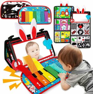 Espelhos |   Tempo de Barriga / Brinquedos de Espelho para Bebês – Brinquedos para Bebês Recém-Nascidos em Preto e Branco com Alto Contraste para Montagem em Mesa – Desenvolvimento Cerebral para 0 a 6 Meses – Brinquedos Infantis com Textura Sensorial e Piano para 0 a 6 Meses com Apito. Espelhos Espelhos