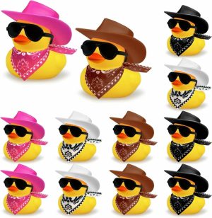 Brinquedos de Banho |   12 Pçs Pato Cowboy Com Chapéu E Óculos De Sol Mini Patinhos Brinquedos Para Festa De Aniversário E Natação Favor De Presente Brinquedos de Banho Brinquedos de Banho