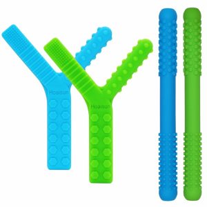 Chupetas |   Brinquedos Sensoriais de Mastigar para Crianças Autistas – Pacote com 4 Canudos de Silicone para Dentição – Brinquedos para Autismo, TDAH, SPD, Mordidas ou Necessidades Especiais – Tubos de Mastigar, Ferramentas Motoras Orais – Brinquedo Antiestresse para Adultos, Alívio da Ansiedade. Chupetas Azul e Verde