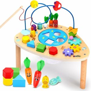 Labirintos de Contas |   Mesa de Atividades para Crianças a Partir de 1 Ano – Brinquedos Montessori de Madeira 6 em 1 com Jogo de Pesca, Labirinto de Contas e Brinquedo Classificador de Formas – Brinquedos Sensoriais para Bebês e Crianças – Presentes de Aniversário de 1 Ano para Meninas e Meninos Labirintos de Contas Labirintos de Contas