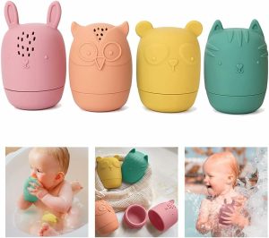 Brinquedos de Banho |   Brinquedos de Banho para Bebês – Pacote com 4 Brinquedos de Banho Sem Mofo – Brinquedos de Silicone para Crianças de 1 a 3 Anos – Brinquedos de Banho Não Tóxicos e Laváveis na Máquina – Brinquedos para Bebês na Banheira Brinquedos de Banho Brinquedos de Banho