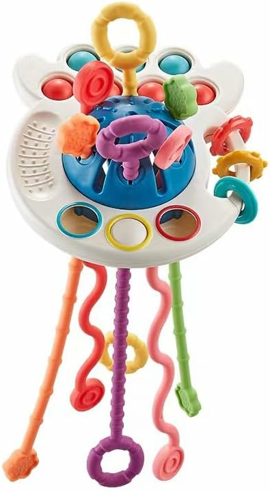 Chupetas |   Brinquedo Montessori para Bebês de 6 a 18 Meses | Brinquedo Sensorial de Silicone para Bebês de 6 a 12 Meses | Brinquedo de Mordida com Corda – Presente Educativo e de Viagem para Meninos e Meninas a Partir de 1 Ano, Bebês e Crianças Pequenas Chupetas Chupetas