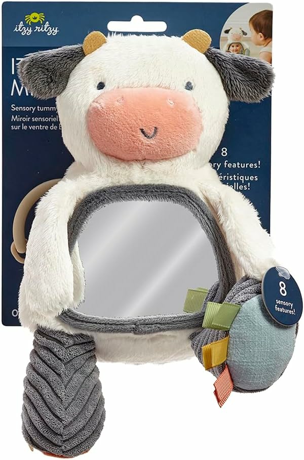 Espelhos |   Brinquedo Sensorial de Tummy Time com Espelho – Apresenta Sons de Amassar e Tilintar, Múltiplas Texturas e Espelho para Autodescoberta, Brinquedo Infantil para Idades a Partir de 0 Meses, Vaca Espelhos Espelhos